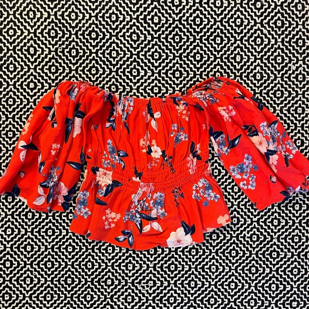 Cupcakes and Cashmere Red Smocked Off The Shoulder Top - Picture 2 of 7